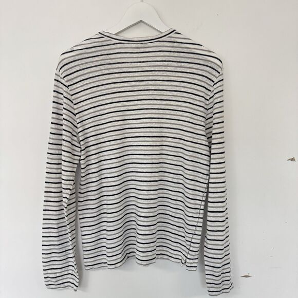 Club Monaco 100% Linen Striped Long Sleeve Tee Round Neck Stretch Thin Large EUC - Picture 3 of 13